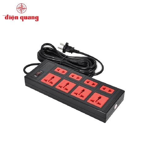 Ổ cắm Điện Quang ĐQ ESK 2BR 8ECO (8lỗ: 4lỗ 3chấu, 4lỗ 2chấu, dây dài 2m, màu đen đỏ).