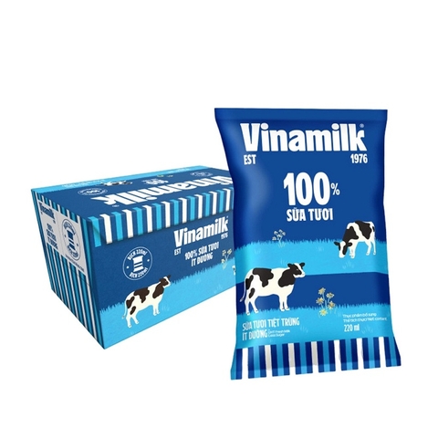 Sữa tươi tiệt trùng ít đường, 100% sữa tươi-Vinamilk, thùng (48*220ml).