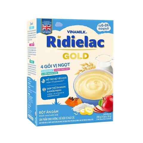 Bột ăn dặm Ridielac Gold, 4 gói vị ngọt-Vinamilk, 6-24 tháng tuổi (200g/4gói*50g).