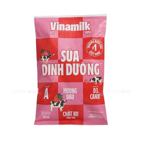 Sữa dinh dưỡng hương dâu-Vinamilk, túi (220ml).