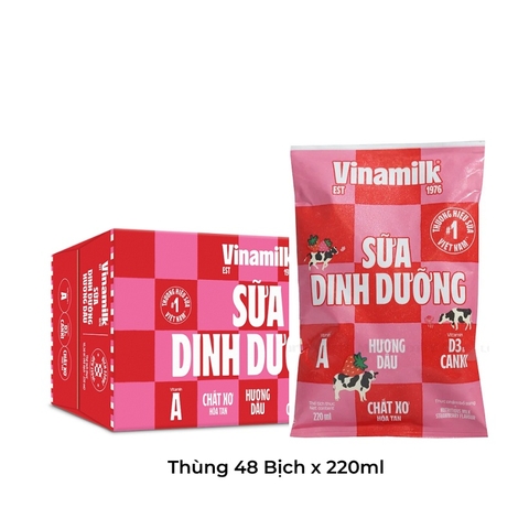 Sữa dinh dưỡng hương dâu-Vinamilk, thùng (48*220ml).