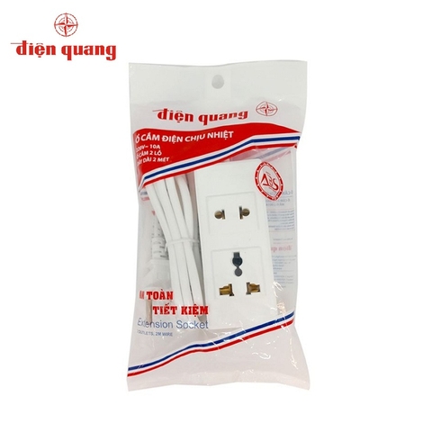 Ổ cắm điện quang ĐQ 001A-02-2M (2lỗ, 2chấu, dây 2m).