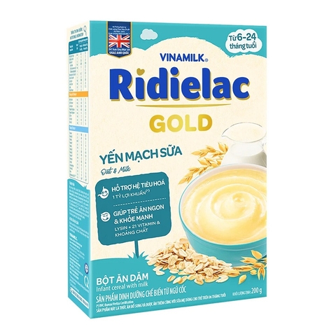 Bột ăn dặm Ridielac Gold, yến mạch & sữa-Vinamilk, 6-24 tháng tuổi (200g).