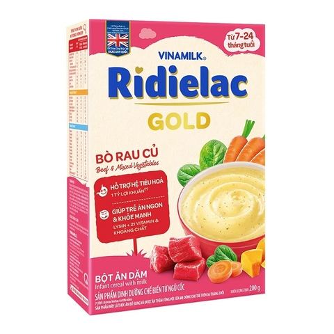 Bột ăn dặm Ridielac Gold, bò & rau củ-Vinamilk, 7-24 tháng tuổi (200g).