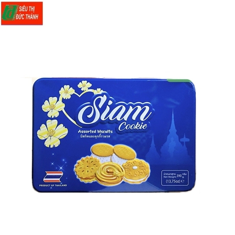 Bánh quy Siam Cookies-Thái Lan, hộp sắt chữ nhật (390g).