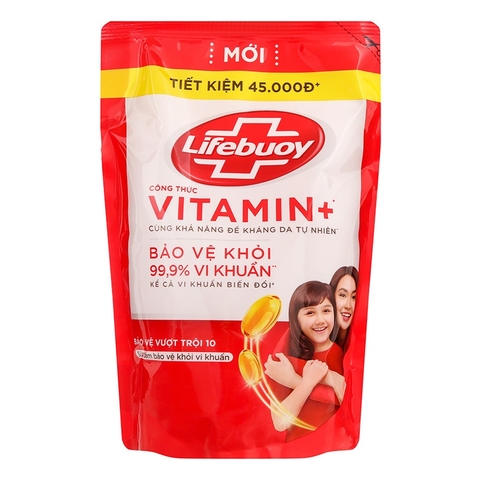 Sữa tắm Lifebuoy, công thức vitamin+-bảo vệ vượt trội 10, túi (800g/784ml).
