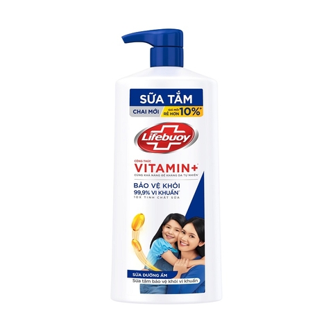 Sữa tắm Lifebuoy, công thức vitamin+-sữa dưỡng ẩm, chai (800g/784ml).