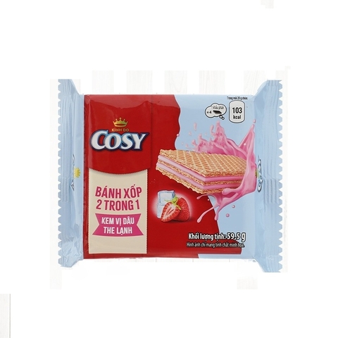 Bánh xốp 2 trong 1 vị kem dâu the lạnh-Cosy, Kinh Đô, gói (59.5g).