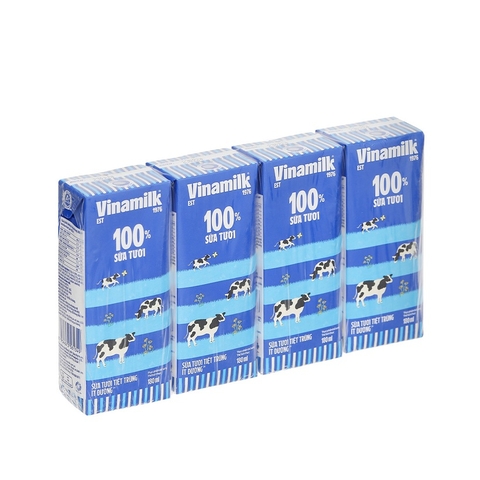 Sữa tươi tiệt trùng ít đường, 100% sữa tươi-Vinamilk (180ml*4 hộp).