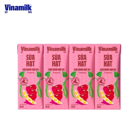 Sữa hạt đậu nành đậu đỏ, ít đường-Vinamilk (180ml*4hộp).