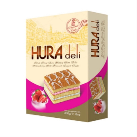 Bánh bông lan kem hương sữa dâu, Hura deli-Bibica, hộp (336g),