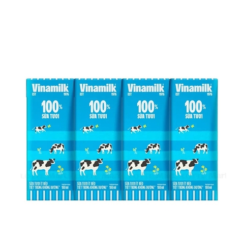 Sữa tươi tiệt trùng không đường, 100% sữa tươi-Vinamilk (180ml*4hộp).
