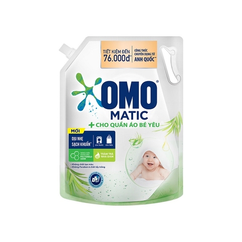 Nước giặt Omo Matic, tràm trà nha đam cho quần áo bé yêu, túi (3.6kg).