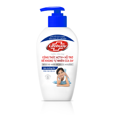 Nước rửa tay Lifebuoy sữa dưỡng ẩm công thức Activ, chai (180g/177ml).