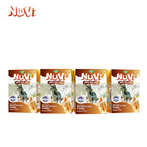 Sữa tươi tiệt trùng vị đường đen, ít đường-Nuvi, Nutifood, vỉ (110ml*4),