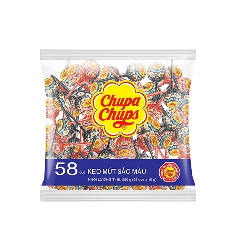 Kẹo que sắc màu Chupa Chups, túi (580g/58que*10g),