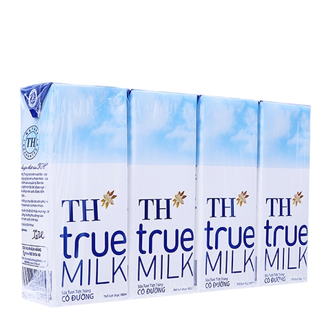 Sữa tươi tiệt trùng TH True Milk, ít đường (180ml*4hộp),