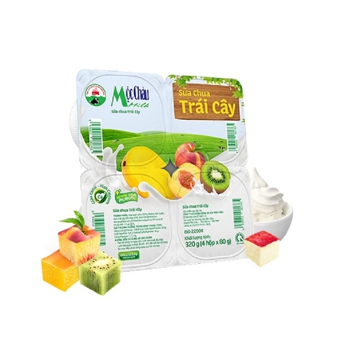 Sữa chua Mộc Châu trái cây, vỉ (90g*4hộp),