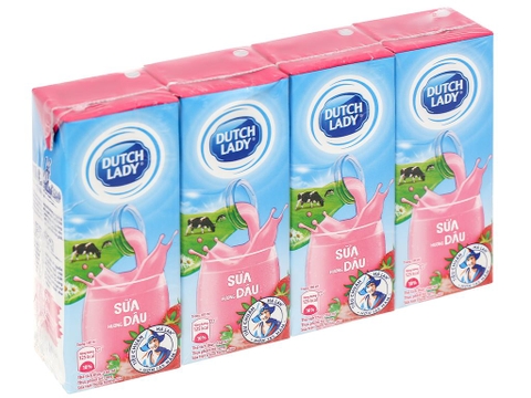 Sữa tươi tiệt trùng cô gái Hà Lan, hương dâu (180ml*4hộp),