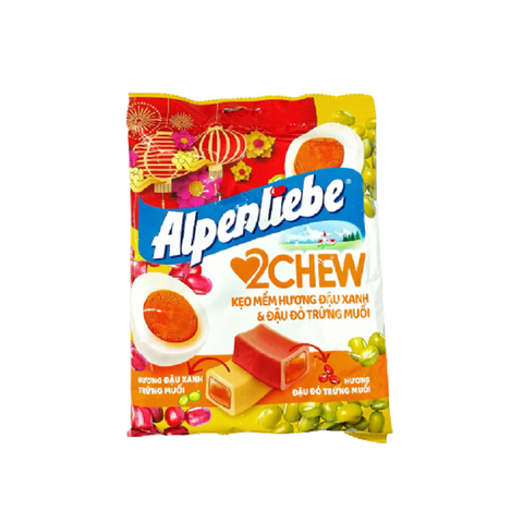 Kẹo Alpenliebe 2Chew-kẹo mềm hương đậu xanh vs đậu đỏ trứng muối, gói (84g).