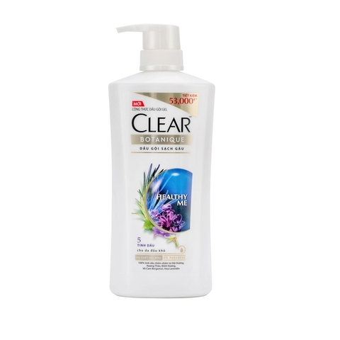 Dầu gội Clear Botanique, dầu gội sạch gàu 5 tinh dầu, cho da đầu khô (630g/618ml),