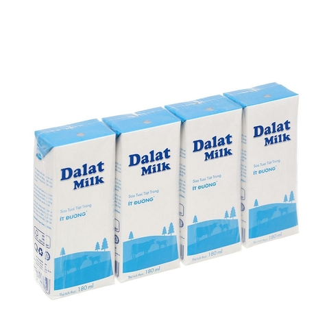 Sữa tươi tiệt trùng DALAT Milk, ít đường (180ml*4hộp),