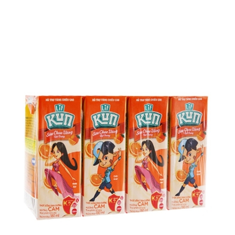 Sữa chua uống tiêt trùng, hương cam-Kun (180ml*4hộp).