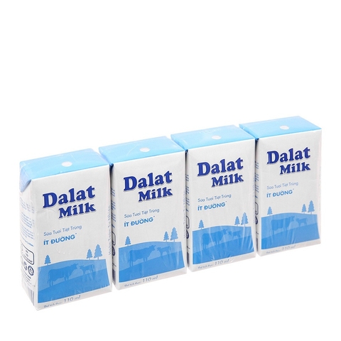 Sữa tươi tiệt trùng DALAT Milk, ít đường (110ml*4hộp),