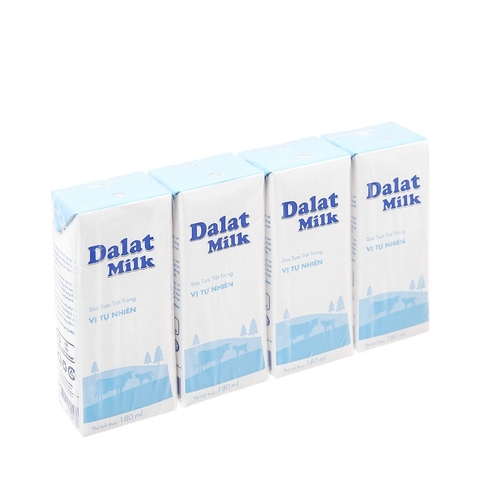 Sữa tươi tiệt trùng DALAT Milk, vị tự nhiên (180ml*4hộp),