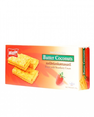 Bánh quy dừa kem dâu, Butter Coconuts-Bissin Thái Lan, hộp (150g),