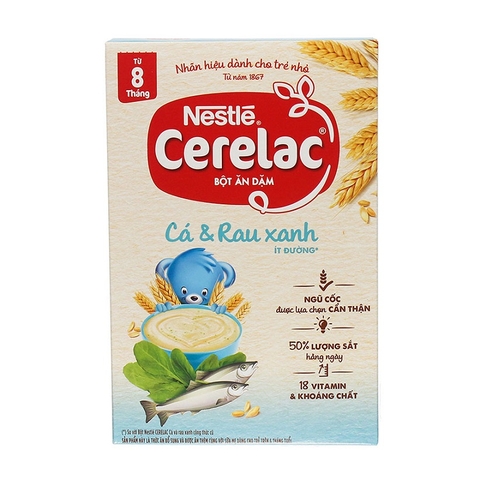 Bột ăn dặm Cerelac, Cá & Rau xanh-Netstle, từ 8 tháng tuổi (200g),