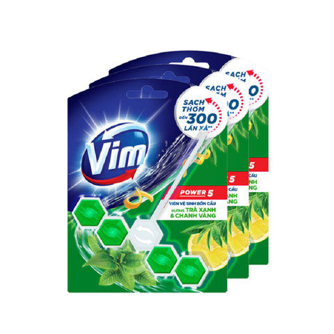 Viên vệ sinh bồn cầu Vim, hương trà xanh vs chanh vàng, vỉ (55g)