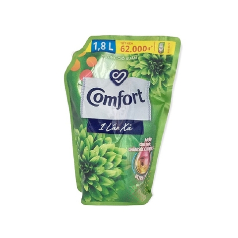 Nước xả vải Comfort 1 lần xả-hương Gió Xuân, túi (1.8lít). thơm mát gấp 10 lần