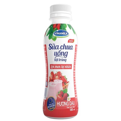 Sữa chua uống tiệt trùng lên men tự nhiên, hương dâu-Vinamilk (180ml*4chai),