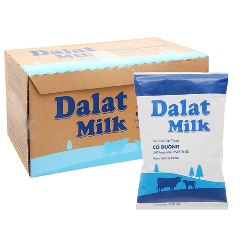 Sữa tươi tiệt trùng DALAT Milk có đường, thùng (48túi*220ml),