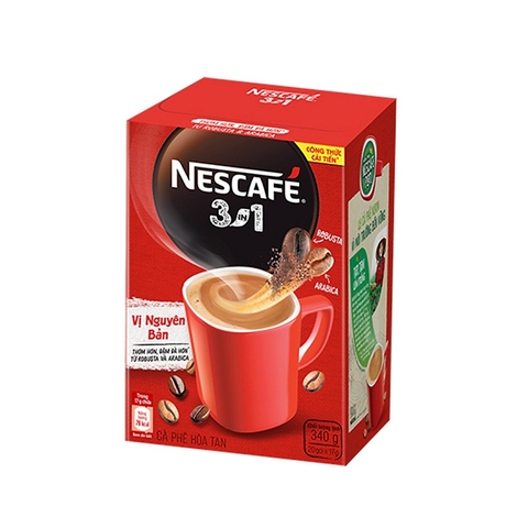 Cà phê hòa tan, vị nguyên bản 3in1-Nescafe, hộp (340g/20gói*17g).