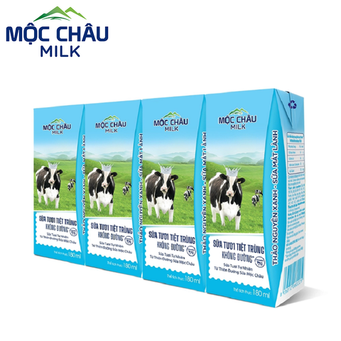 Sữa tươi tiệt trùng Mộc Châu, không đường (180ml*4hộp),