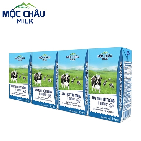 Sữa tươi tiệt trùng Mộc Châu, ít đường (110ml*4hộp),