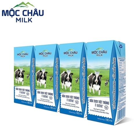 Sữa tươi tiệt trùng Mộc Châu, ít đường (180ml*4hộp),