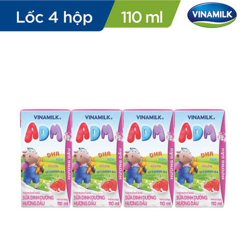 Sữa dinh dưỡng hương dâu, ADM-Vinamilk (110ml*4hộp).