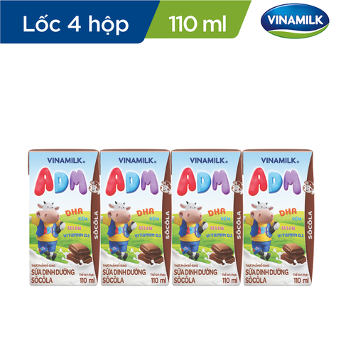Sữa dinh dưỡng socola, ADM-Vinamilk (110ml*4hộp).