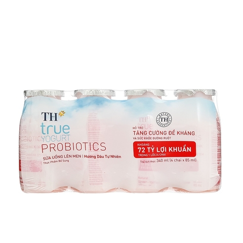 Sữa uống lên men TH, hương dâu-TH True, vỉ (85ml*4chai),