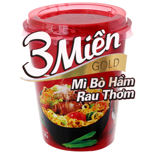 Mì cốc 3Miền Gold, mì bò hầm rau thơm (65g),