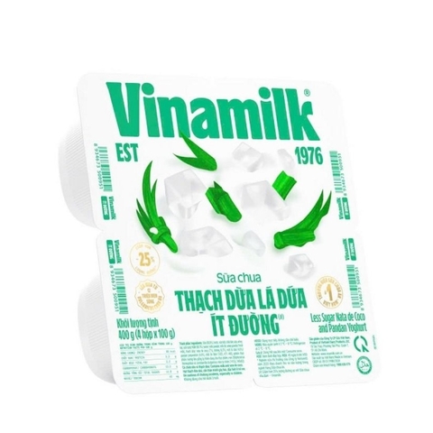 Sữa chua thạch dừa lá dứa, ít đường-Vinamilk (100g*4hộp),