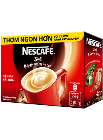 Cà phê rang xay hòa tan, đậm đà hài hòa 3in1-Nescafe, hộp (255g/15gói*17g).