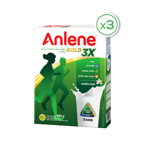 Sữa bột AnLene Gold 3X, hương Vani-dành cho người từ 40 tuổi trở lên, hộp giấy (440g).