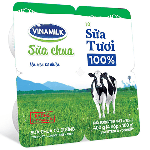 Sữa chua 100% sữa tươi Vinamilk, có đường (100g*4hộp)
