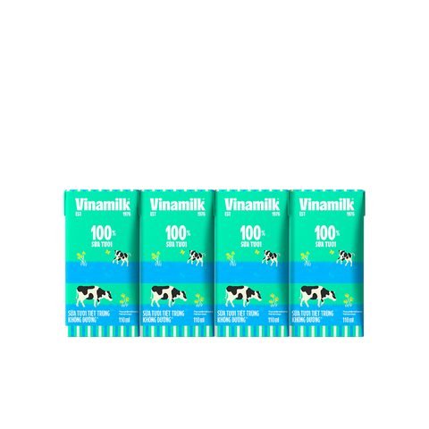 Sữa tươi tiệt trùng không đường, 100% sữa tươi-Vinamilk, vỉ (110ml*4hộp).