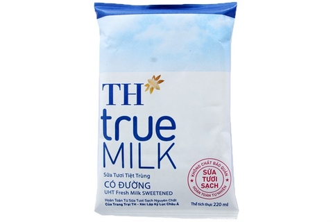 Sữa tươi tiệt trùng TH true Milk-có đường, túi (220ml),