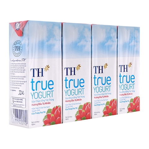 Sữa chua uống tiệt trùng TH True Yogurt, hương dâu (180ml*4hộp),